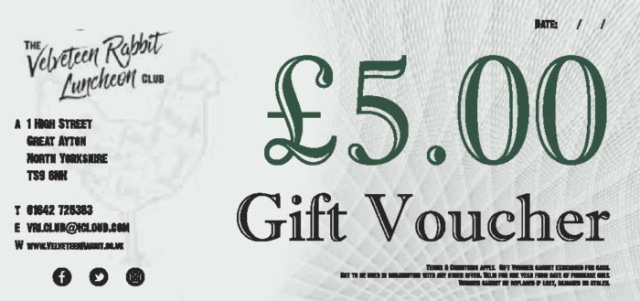 £5 Gift Voucher to Spend at The Velveteen Rabbit Luncheon Club in Great Ayton